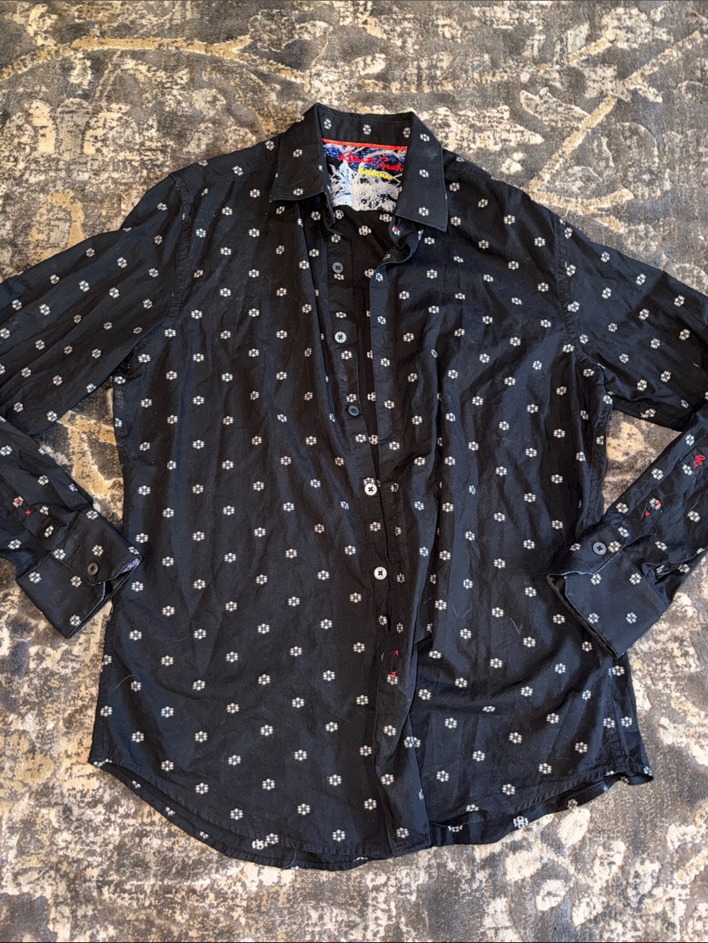 Men's Robert Graham Black Floral Print Casual Button-Down Shirt size M